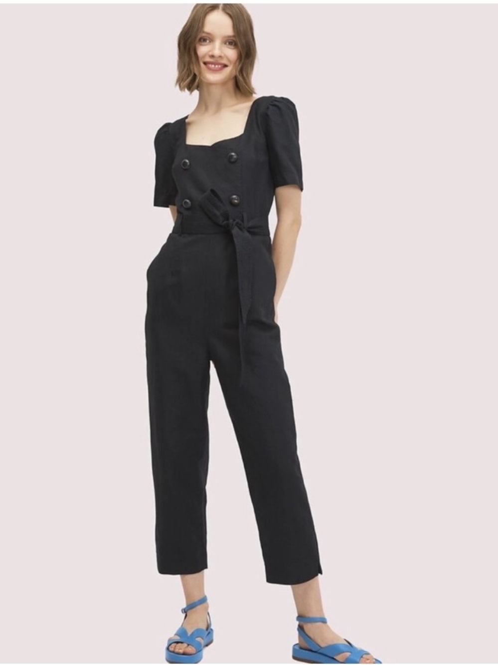 Kate Spade New York Black Cotton/Linen Twill Jumpsuit | Black | Size 6 - Picture 11 of 13